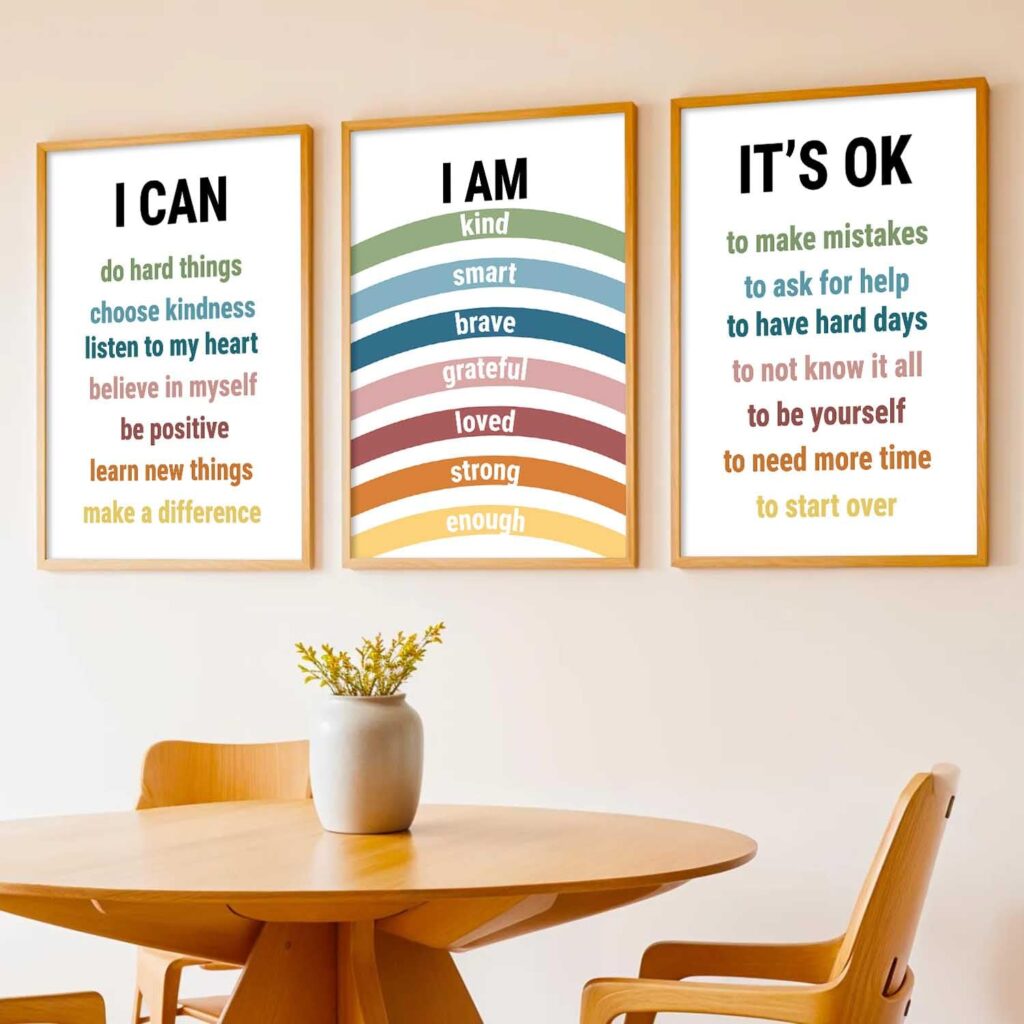 Aesthetic motivational wall posters with inspirational quotes for home office, bedroom, or study room.