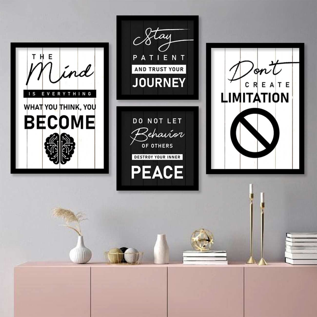 Framed motivational quote posters by KOTART for home office, bedroom, and study wall décor.
